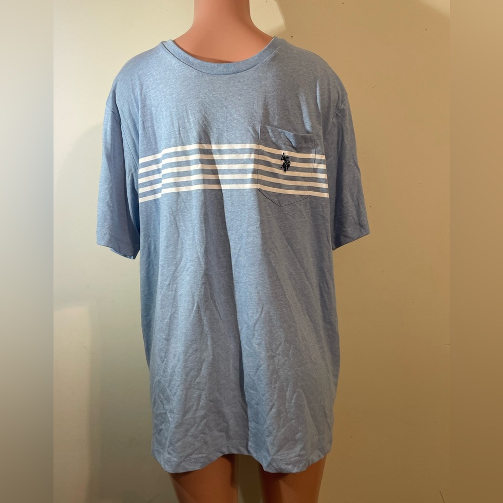 U.S. Polo‎ Assn. Men’s X-Large Blue/White striped Short Sleeve Tee w/pocket logo